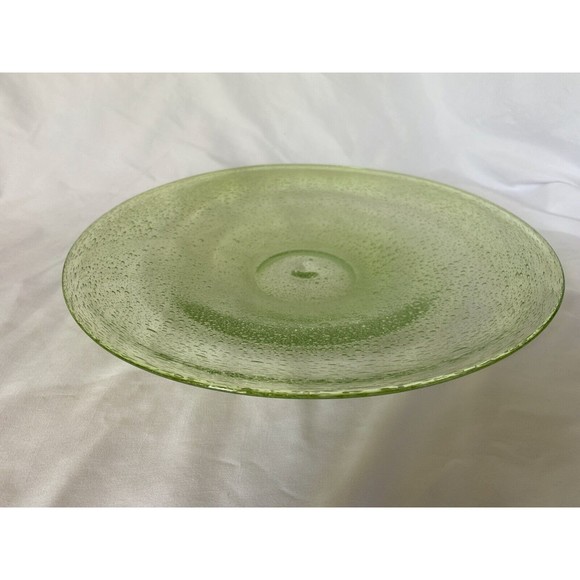 Hand Blown Bubble Glass Light Green Round 12 3/4" Serving Platter - Picture 3 of 7